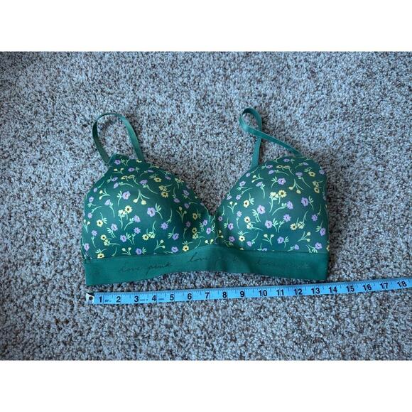 Victoria's Secret PINK Women's Bra size 36D; green with Flowers, no underwire - Picture 3 of 6